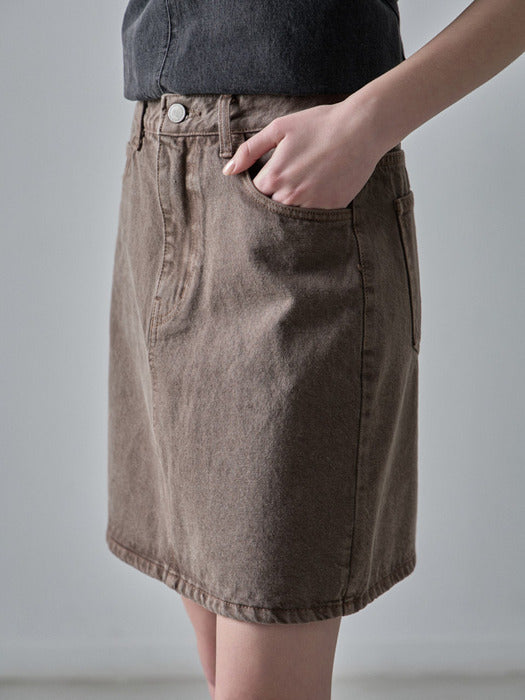 [facade pattern] Vintage Brown Classic Denim Mini Skirt