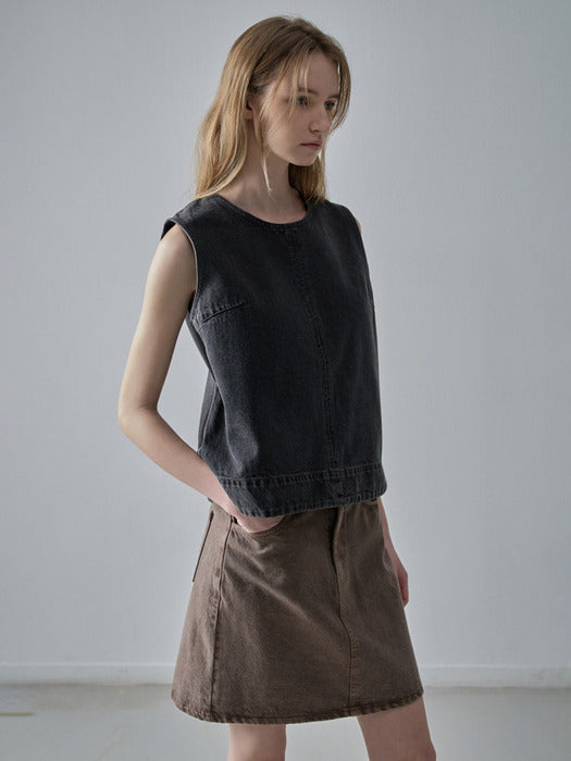 [facade pattern] Vintage Brown Classic Denim Mini Skirt