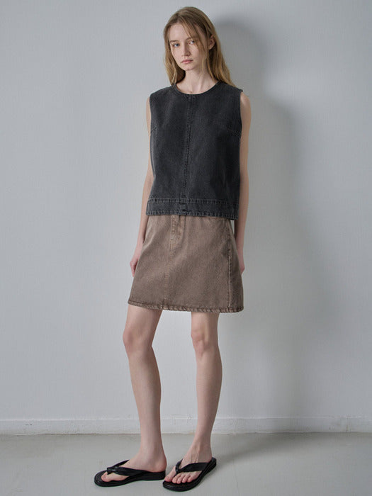 Facade Pattern Classic Denim Mini Skirt vintage brown
