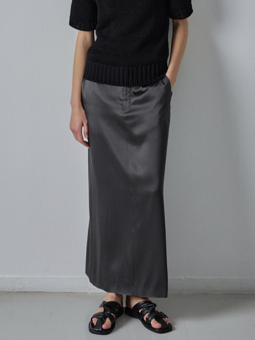 Facade Pattern Silky Maxi Skirt charcoal