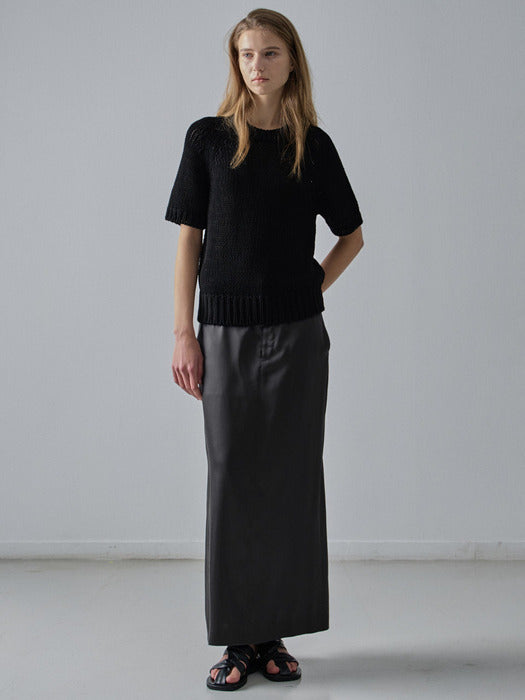 [facade pattern] Silky Maxi Skirt - Charcoal