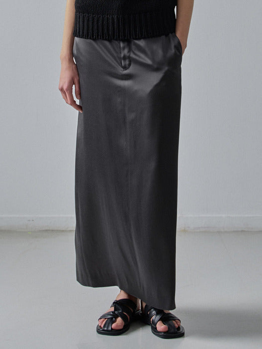 [facade pattern] Silky Maxi Skirt - Charcoal