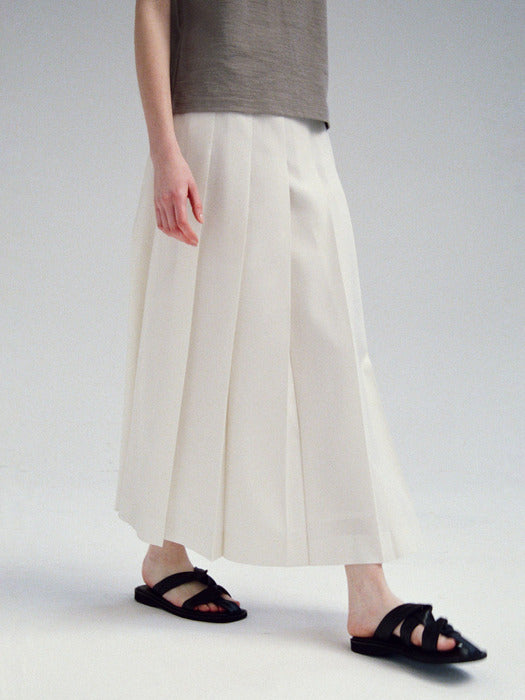 Facade Pattern Summer Wool Pleated Long Skirt ivory