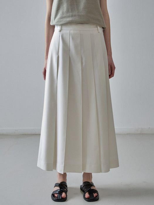 Facade Pattern Summer Wool Pleated Long Skirt ivory
