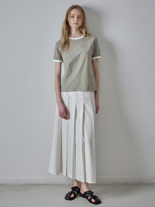 Facade Pattern Summer Wool Pleated Long Skirt ivory