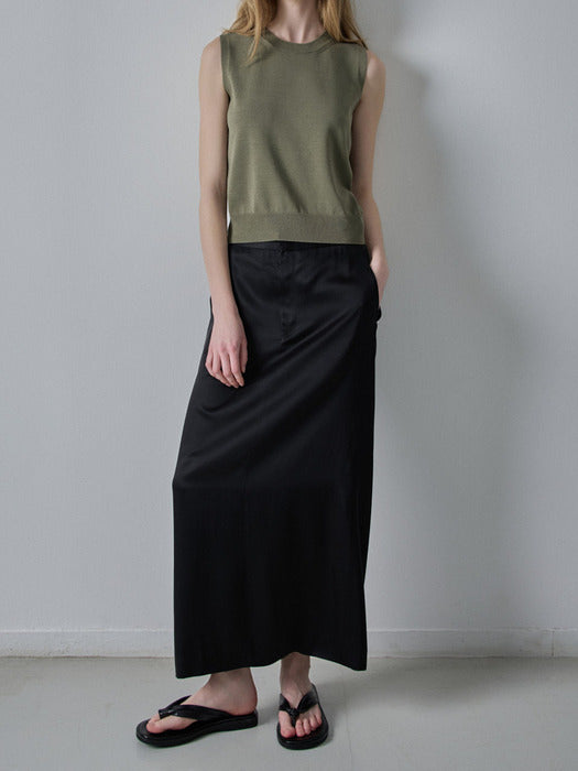 [facade pattern] Silky Maxi Skirt - Black