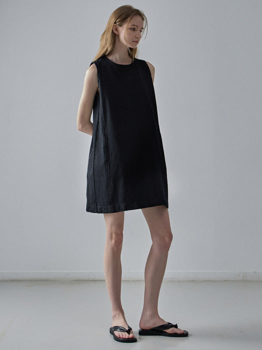 [facade pattern] Vintage Black Denim Sleeveless Dress