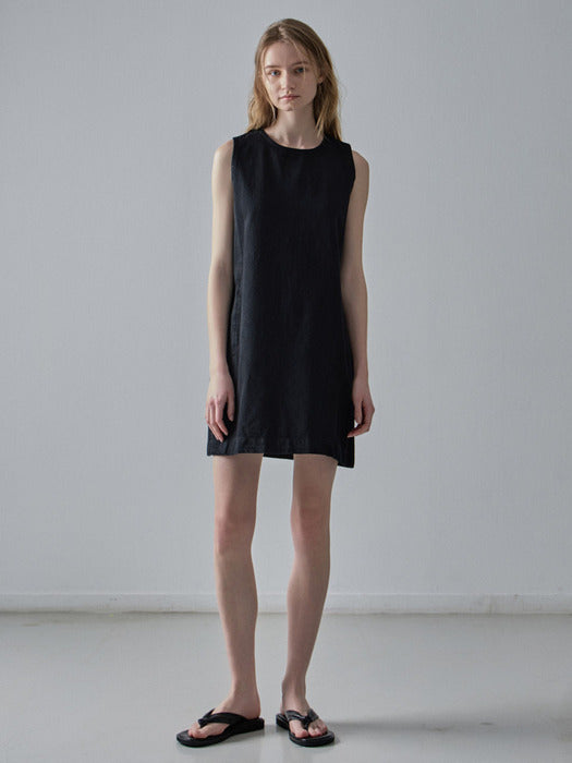 Facade Pattern Denim Sleeveless Dress vintage black