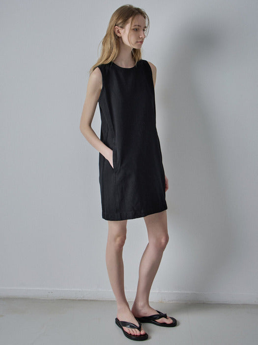 Facade Pattern Denim Sleeveless Dress vintage black