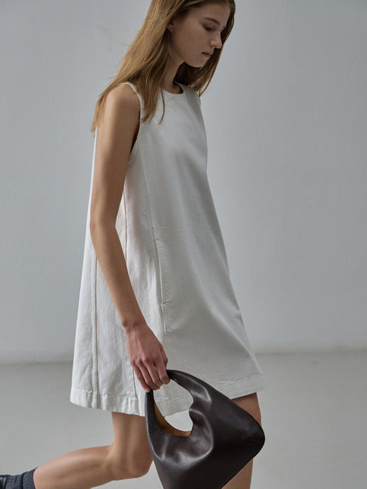 Facade Pattern Denim Sleeveless Dress clean white