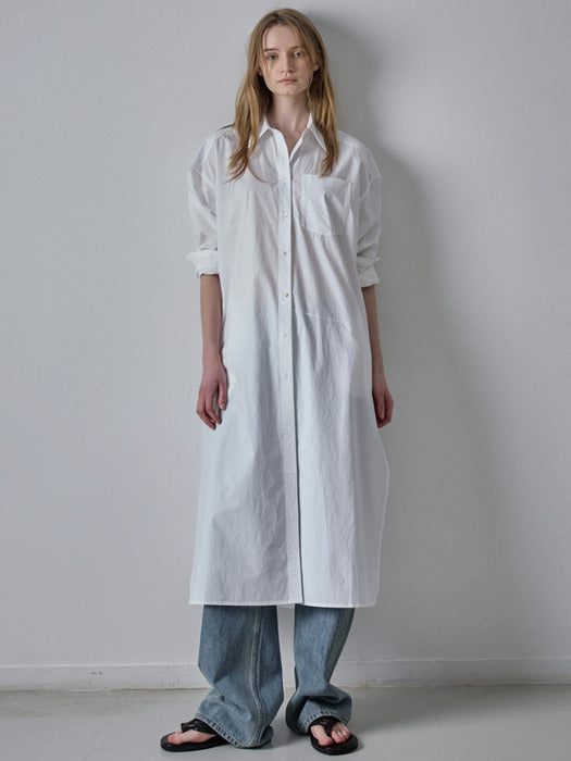 Facade Pattern Cotton Shirt Dress white