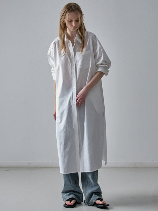 Facade Pattern Cotton Shirt Dress white