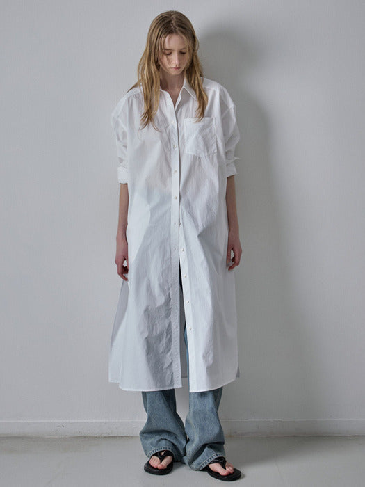 Facade Pattern Cotton Shirt Dress white