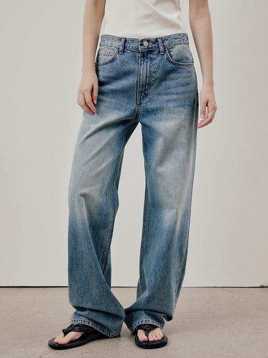 Facade Pattern Classic Straight Denim - faded blue