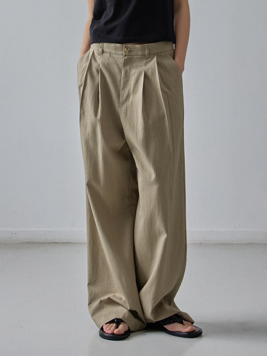 Facade Pattern Stripe Wide Pants khaki beige