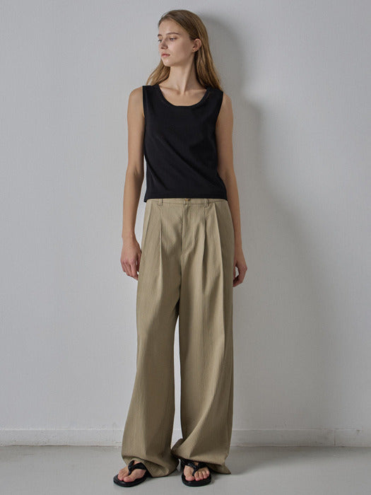 Facade Pattern Stripe Wide Pants khaki beige