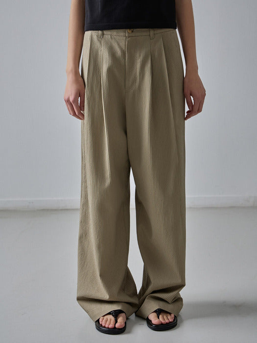 Facade Pattern Stripe Wide Pants khaki beige