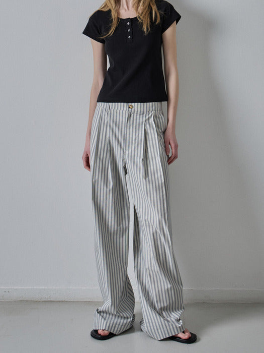 Facade Pattern Stripe Wide Pants ivory blue