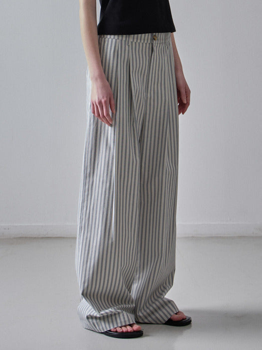 Facade Pattern Stripe Wide Pants ivory blue