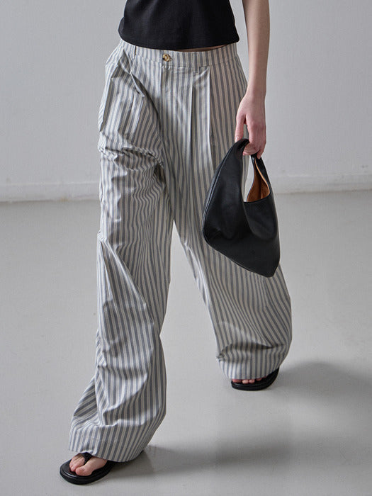 Facade Pattern Stripe Wide Pants ivory blue