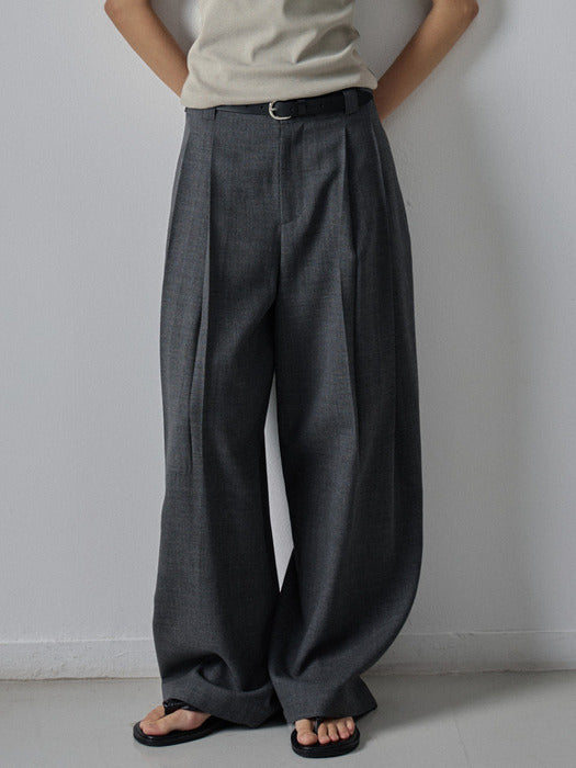 Facade Pattern Two-Pleat Summer Wool Pants charcoal