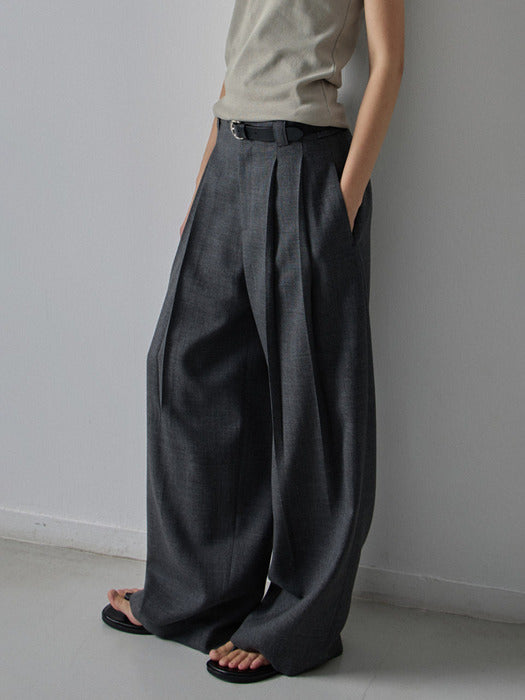 Facade Pattern Two-Pleat Summer Wool Pants charcoal