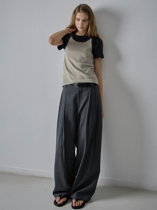 Facade Pattern Two-Pleat Summer Wool Pants charcoal