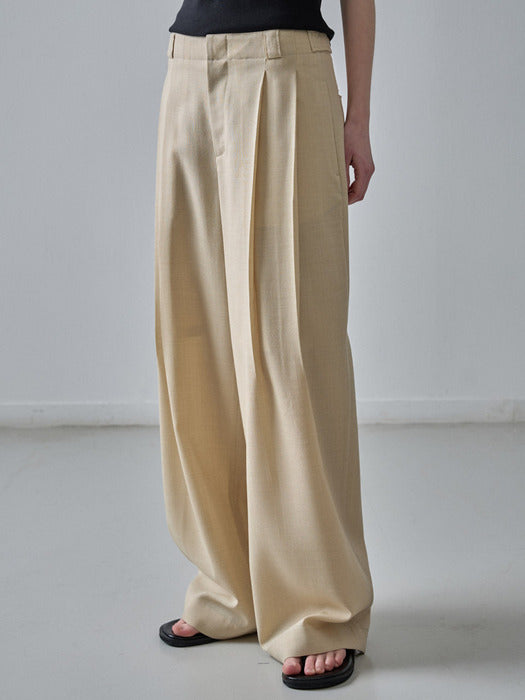 Facade Pattern Two-Pleat Summer Wool Pants beige