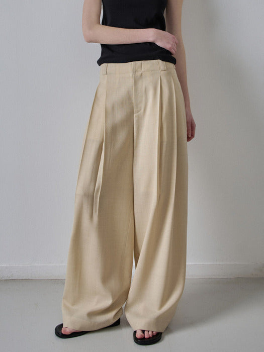 Facade Pattern Two-Pleat Summer Wool Pants beige