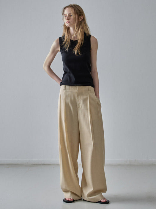 Facade Pattern Two-Pleat Summer Wool Pants beige