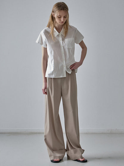 Wide Turn-Up Beige Pants