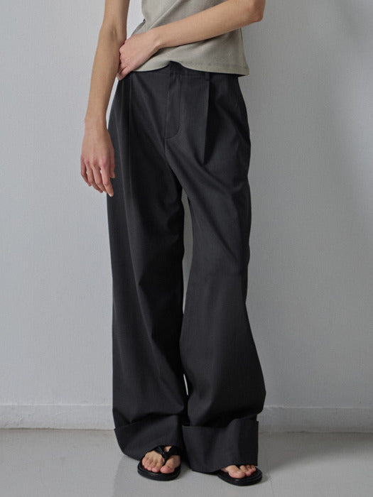 Wide Turn-Up Pants - Dark Charcoal