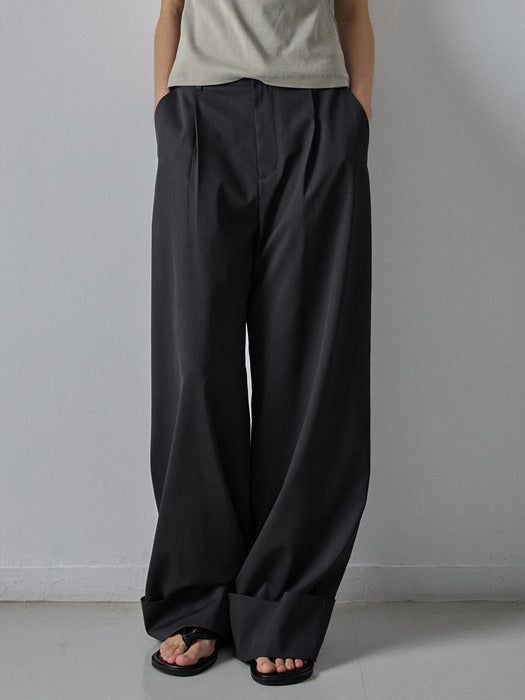 Facade Pattern Wide Turn-up Pants dark charcoal