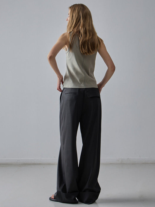 [facade pattern] Wide Turn-Up Pants - Dark Charcoal