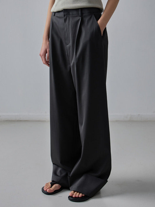 [facade pattern] Wide Turn-Up Pants - Dark Charcoal