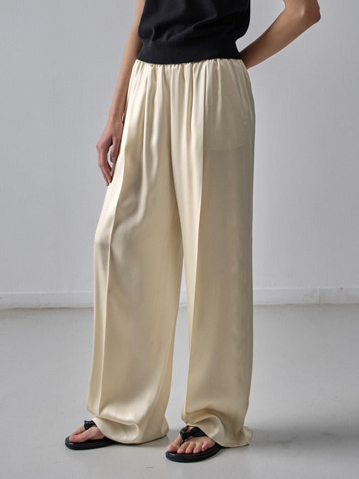 [facade pattern] Wide Fit Silk Banded Pants - Ivory