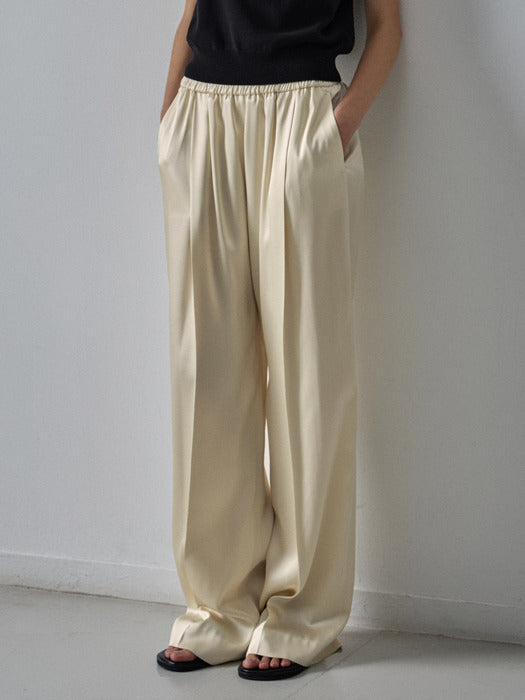Facade Pattern Wide Silky Banding Pants ivory