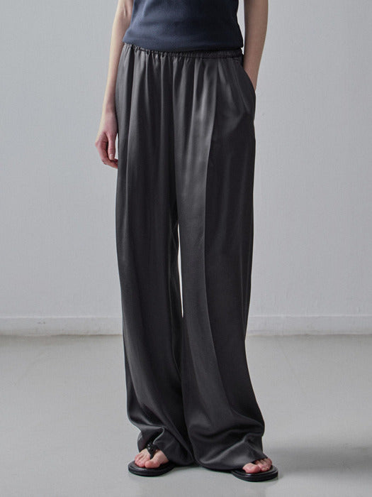 [facade pattern] Wide Silky Banding Pants_charcoal