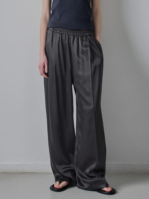 [facade pattern] Wide Silky Banding Pants_charcoal