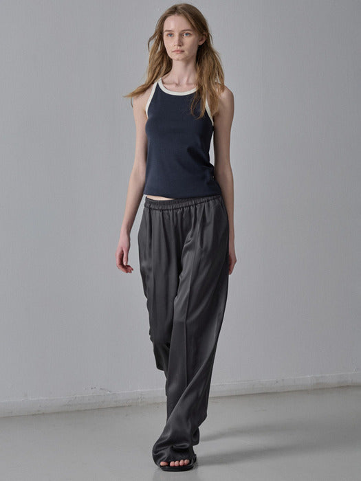 [facade pattern] Wide Silky Banding Pants_charcoal