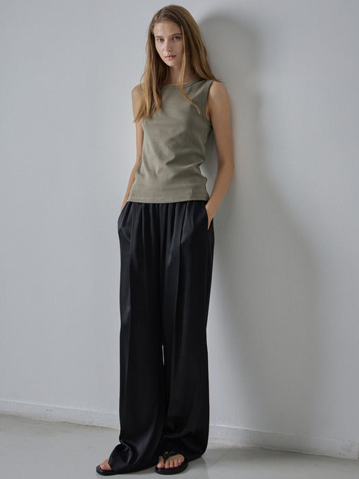 Facade Pattern Wide Silky Banding Pants black
