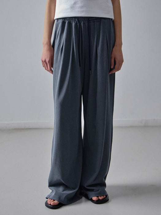 Facade Pattern Wide Relaxed Banding Pants dust navy