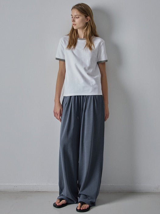 Facade Pattern Wide Relaxed Banding Pants dust navy