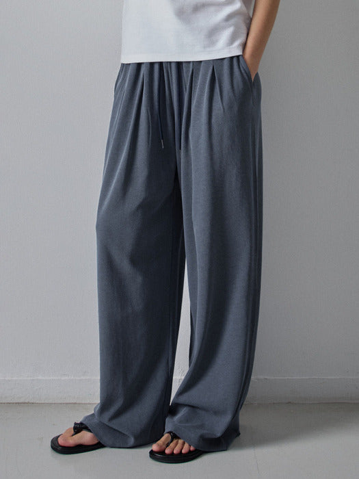 Wide Relaxed Banded Pants - Dust Navy