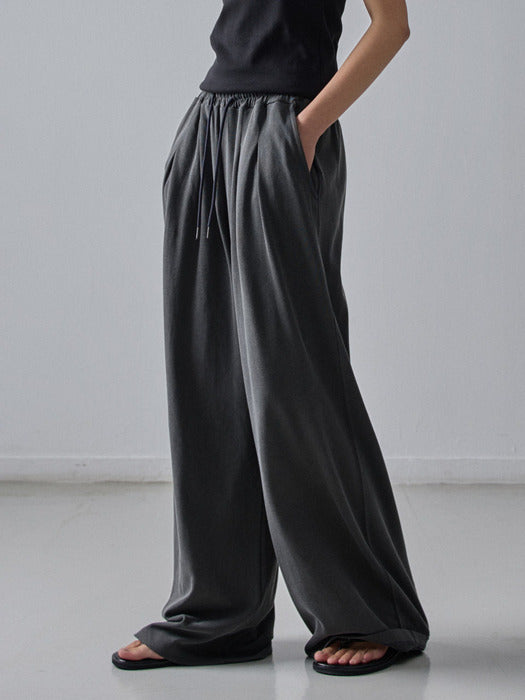 Facade Pattern Wide Relaxed Banding Pants dark charcoal