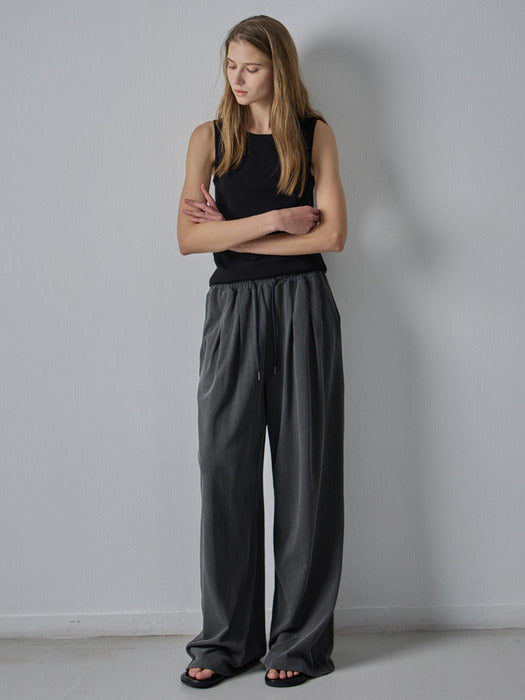 Facade Pattern Wide Relaxed Banding Pants dark charcoal