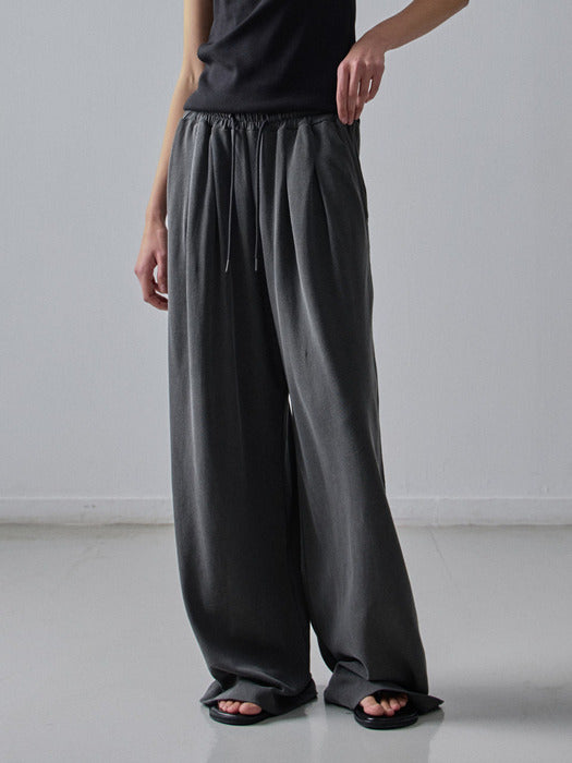 Facade Pattern Wide Relaxed Banding Pants dark charcoal