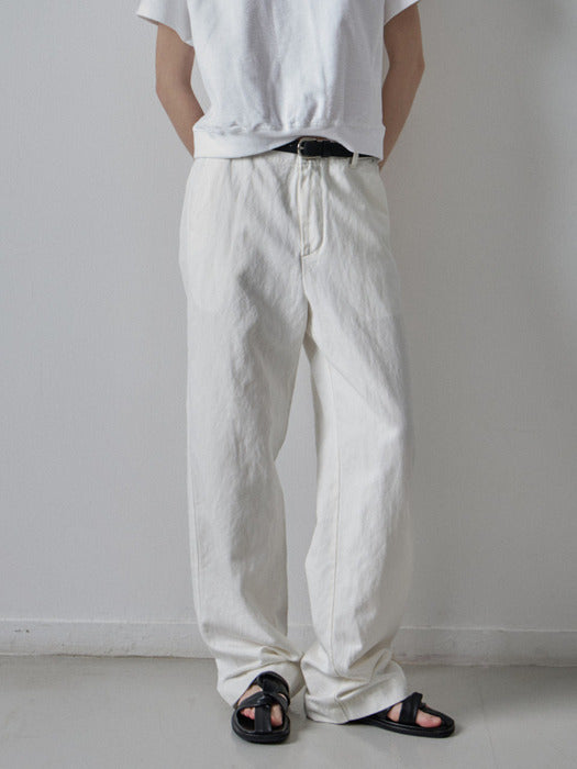 Facade Pattern Linen Straight Pants white