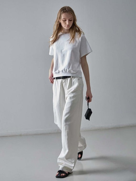 Facade Pattern Linen Straight Pants white