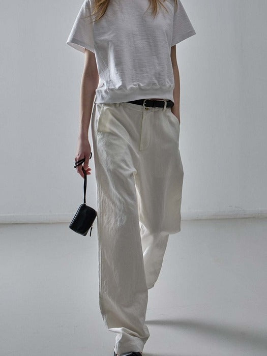 Facade Pattern Linen Straight Pants white